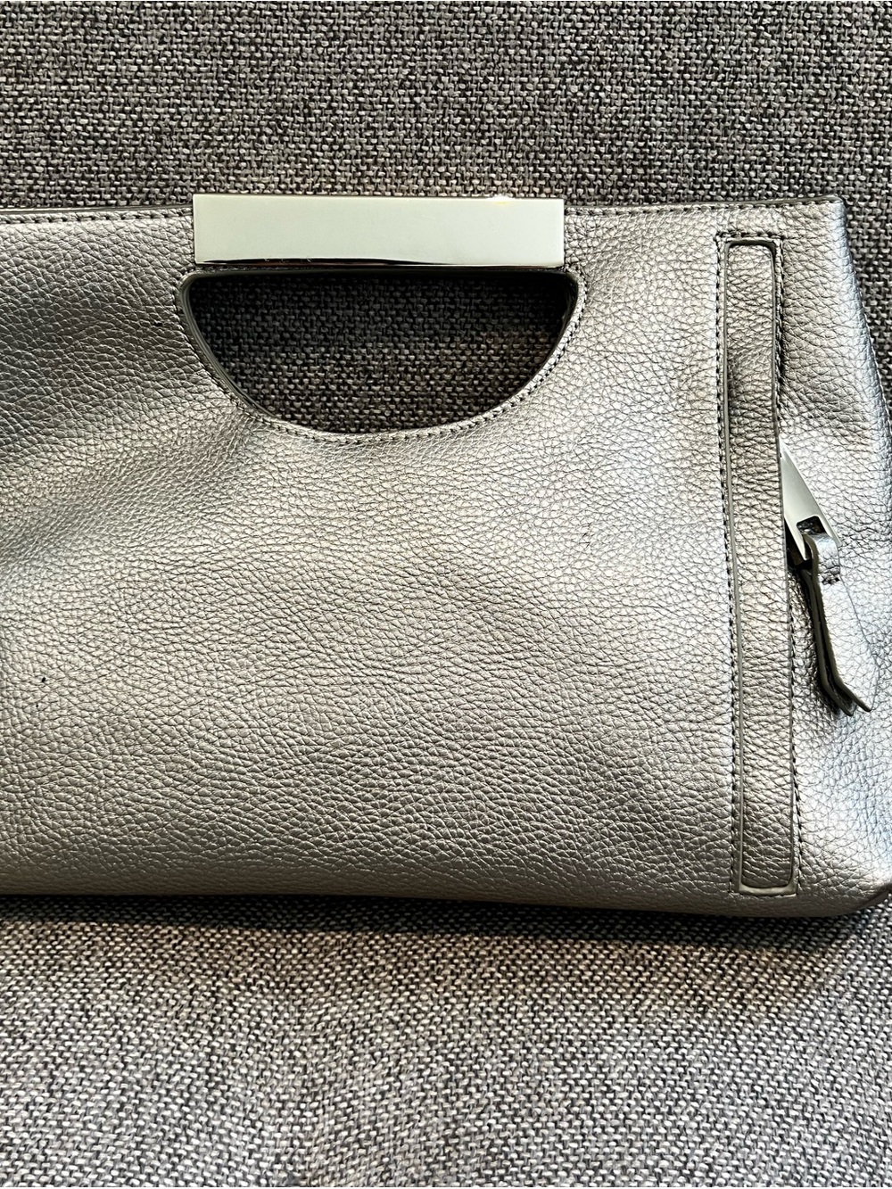 The Limited Metallic Silver Leather Clutch with Top Handle
